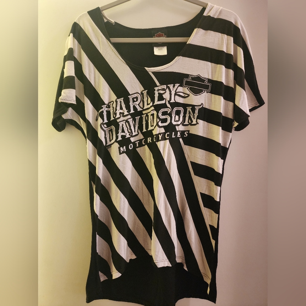 Harley-Davidson Striped Black and White T-Shirt